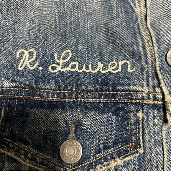 Polo Ralph Lauren Varsity Tigers Football Letterman Patch Denim Jacket Men's Sm - Picture 12 of 13